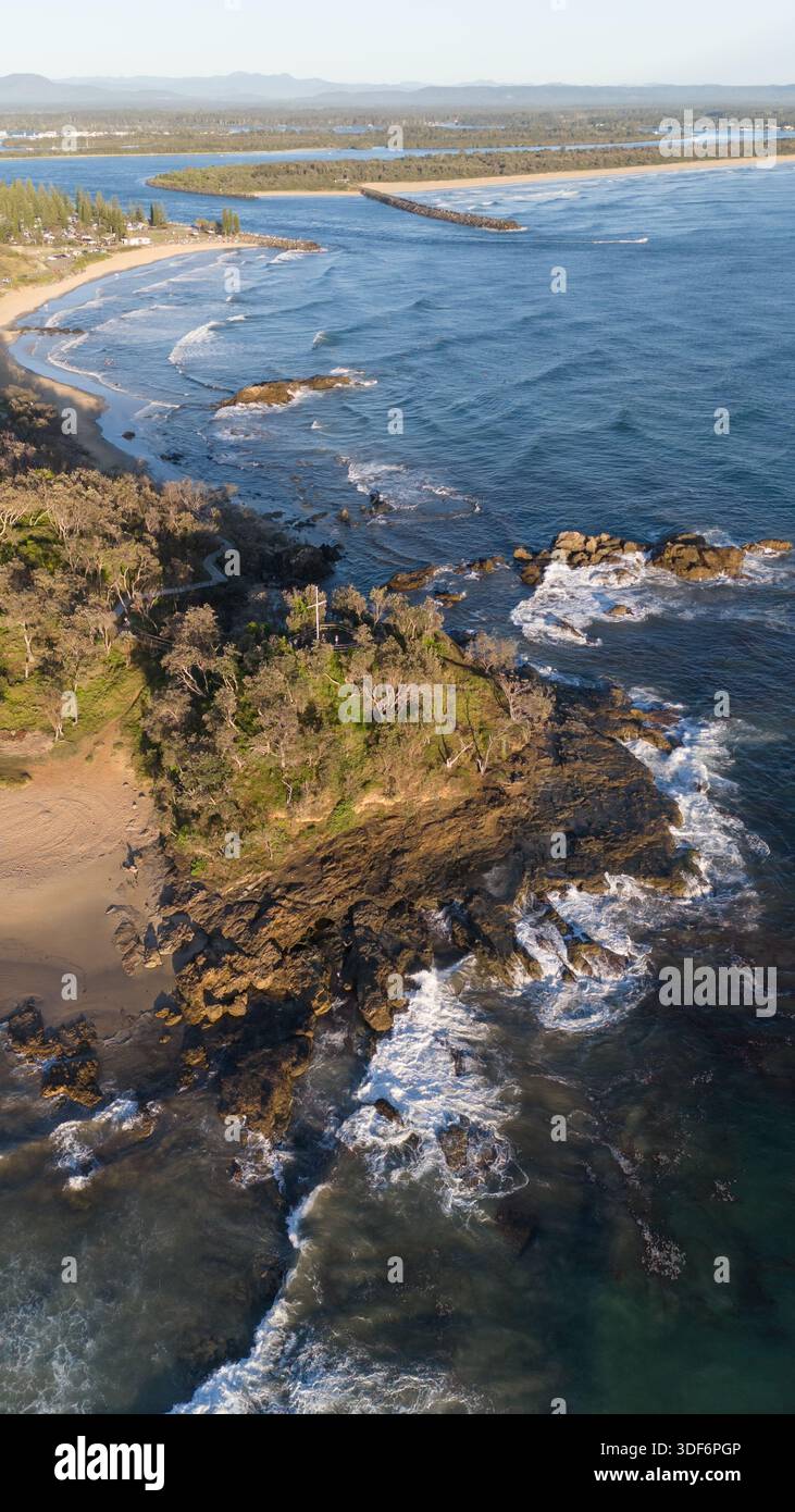 Blick aus der Vogelperspektive Port Macquarie Main Beach und flagstaff Hill - New South Wales Australien Stockfoto