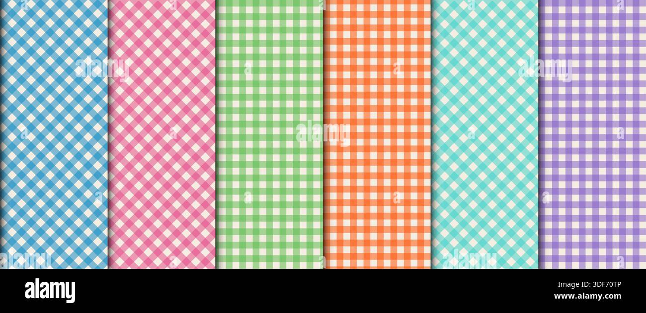 Niedliches Set mit vichy-Gingham-Muster. Klassisches Schottisches Karomuster für Stoff, Geschenkpapier, Karten und Banner Stock Vektor