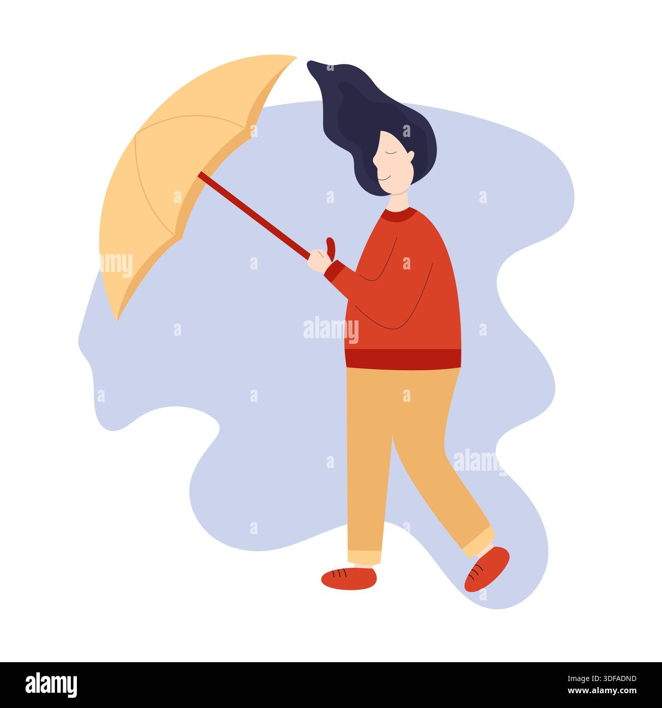 Frau, die Regenschirm gegen Wind hält Stock Vektor