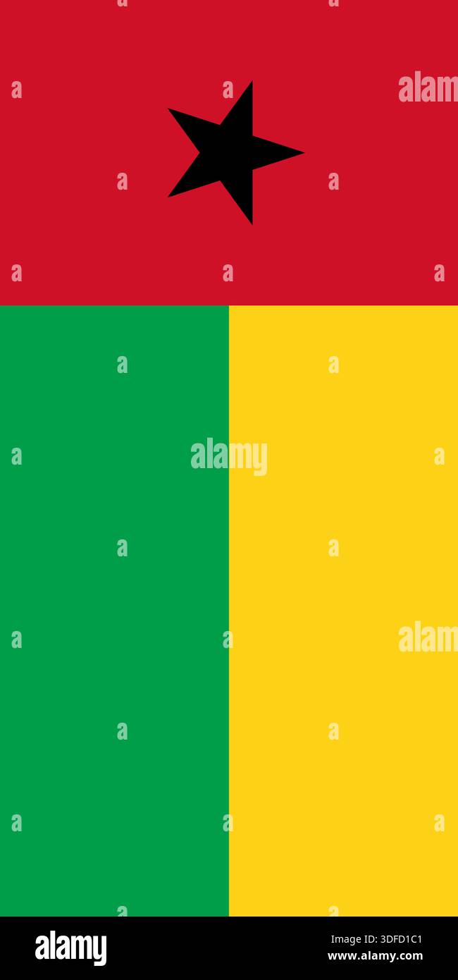 Vertikale Flagge Guinea-Bissau in offiziellen Farben, Abmessungen und Seitenverhältnis. Vektorflagge, die Nationalstolz, Identität, Erbe, Patriotismus und Autorität symbolisiert Stock Vektor