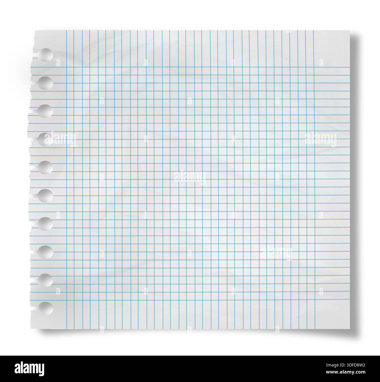 Zerrissenes Stück Rasterpapier isoliert auf weiß Stockfoto