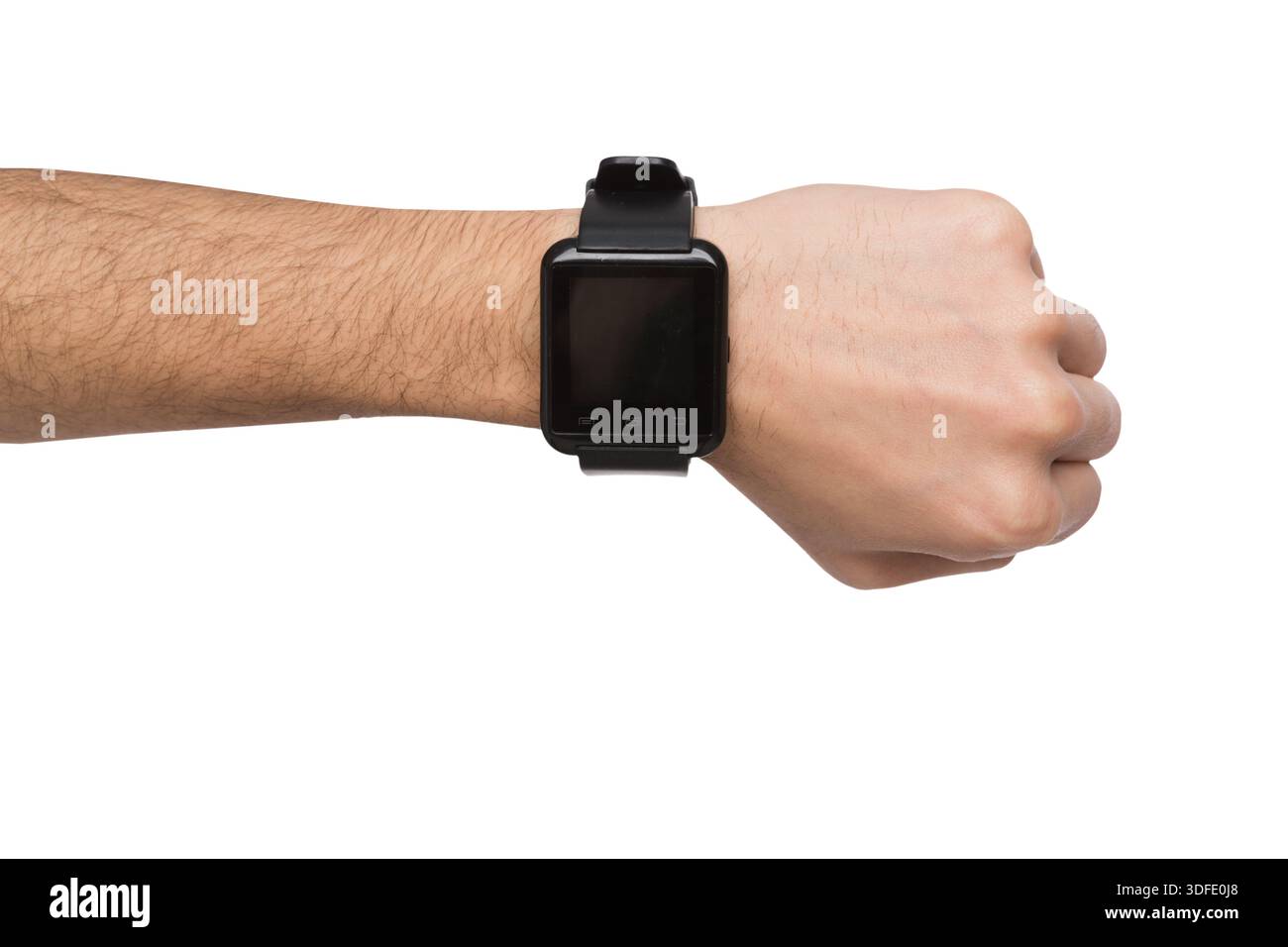 Modell der Hand, die eine intelligente Uhr trägt, Ausschnitt Stockfoto