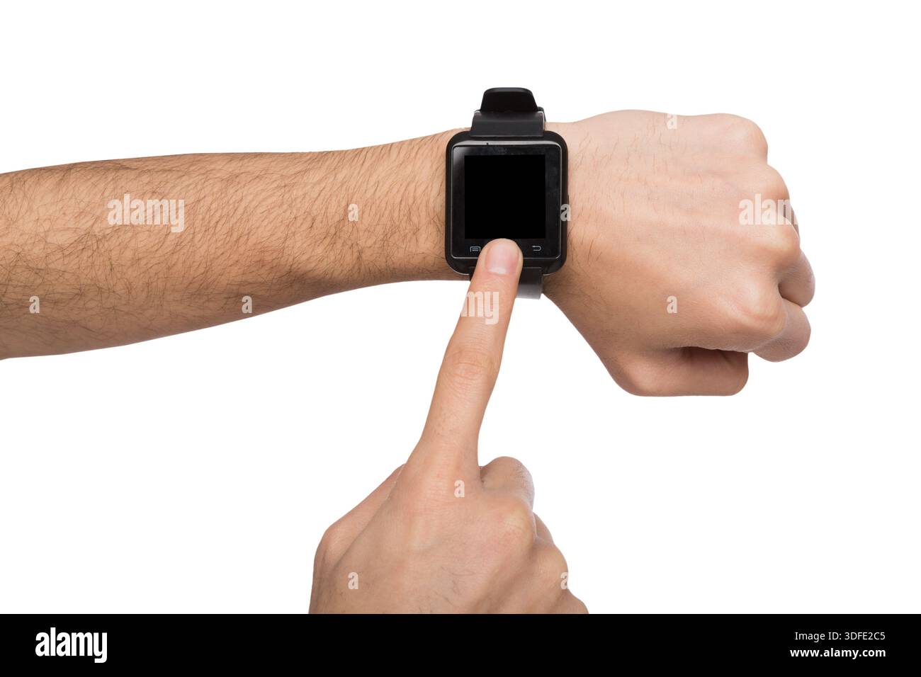 Modell der Hand, die eine intelligente Uhr trägt, Ausschnitt Stockfoto