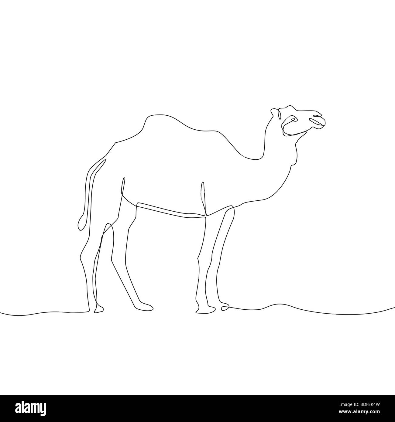 Durchgehendes Kamel. Eine Linienzeichnung. Minimalistisches Wüstentier. Moderne Vektor-Illustration. Stock Vektor