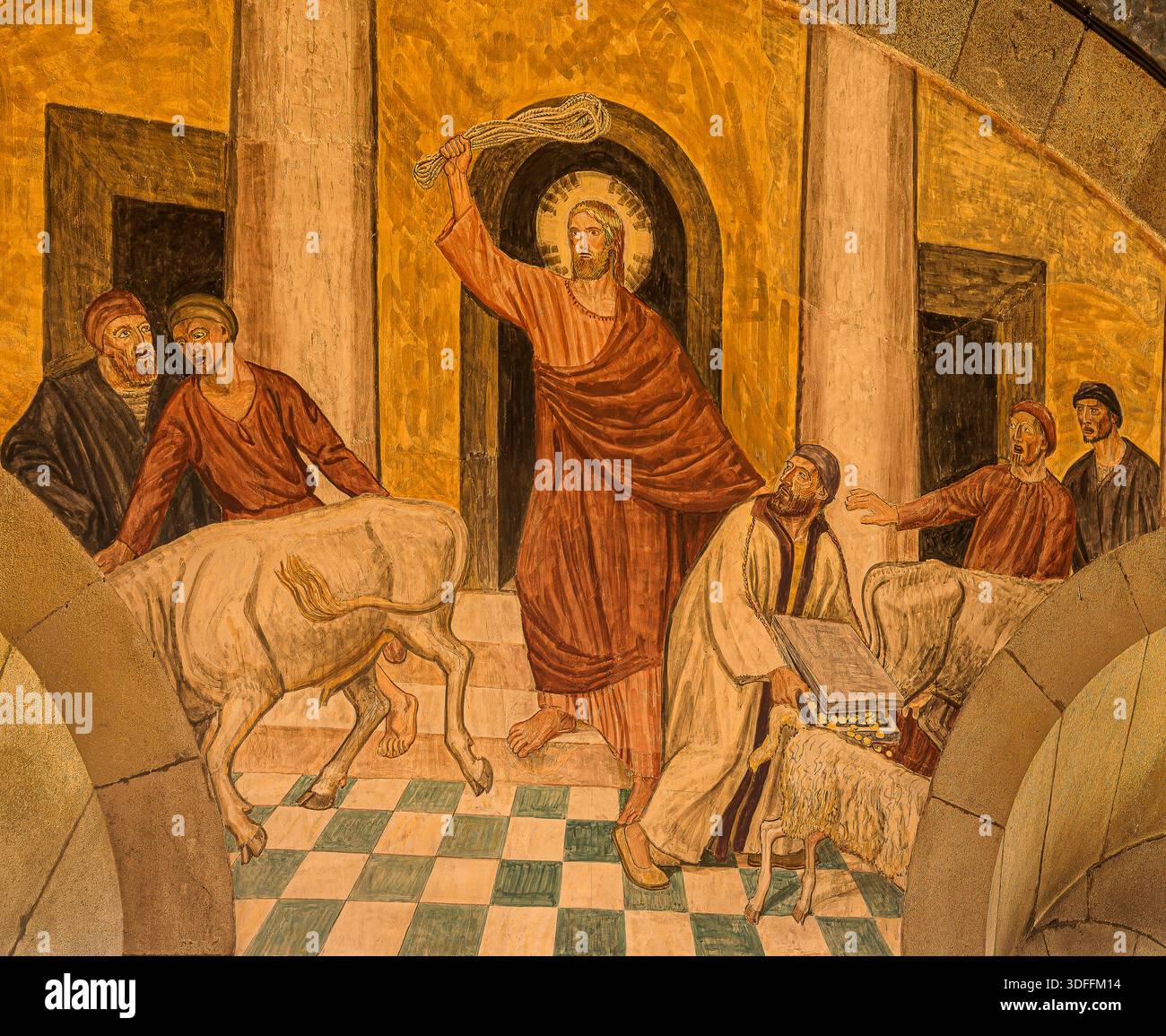 Jesus treibt die Money Changers aus, Gemälde in Viborg Cathederal, Dänemark, 5. Dezember 2025 Stockfoto