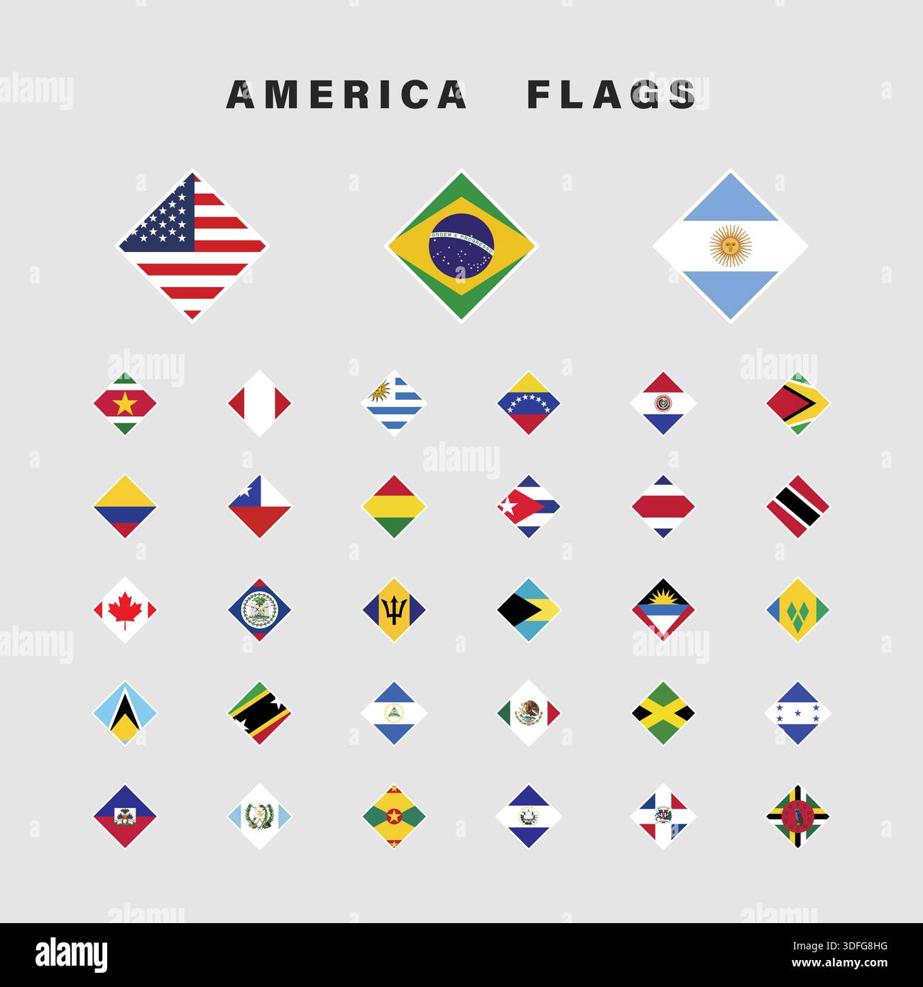 Satz von Amerika-Flaggen mit Rhombischer Form Stock Vektor