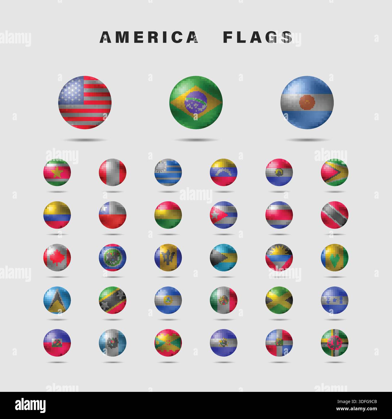 Satz von Amerika-Flaggen mit kugelförmiger Form Stock Vektor