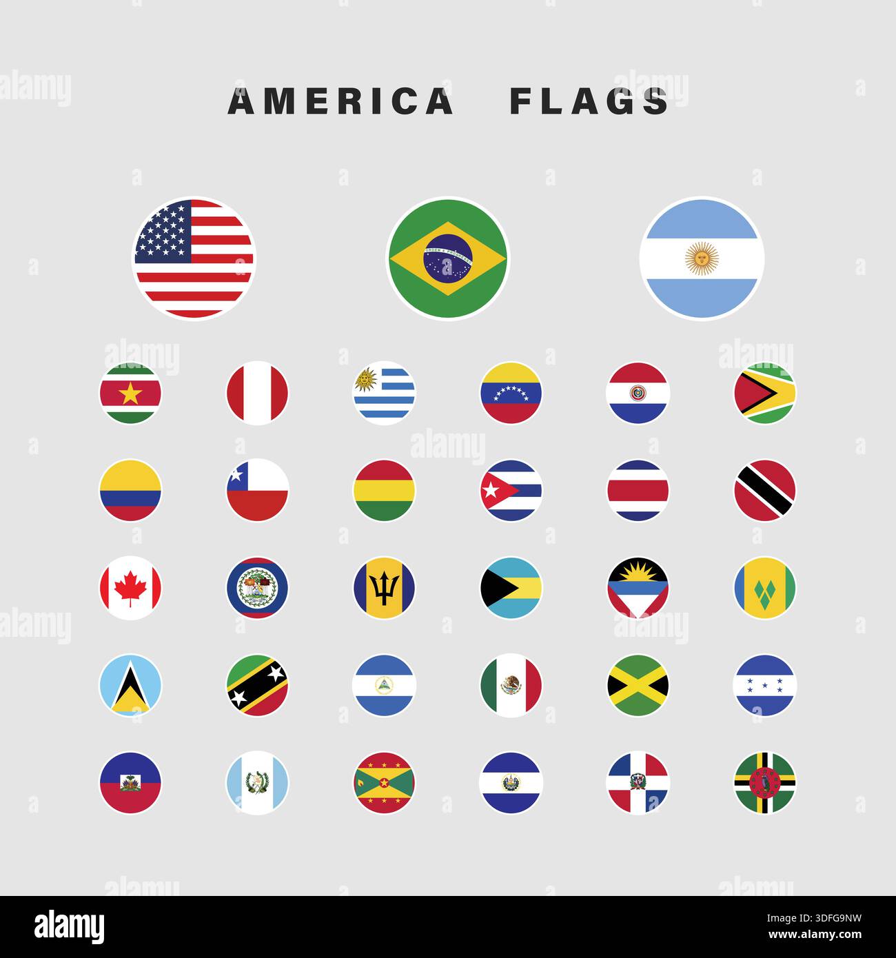 Satz von Amerika-Flaggen mit abgerundeter Form Stock Vektor