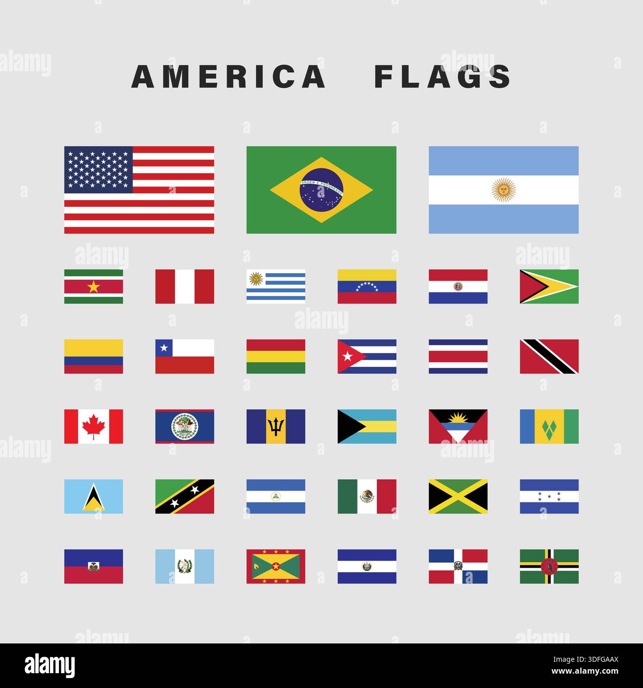 Satz von Amerika-Flaggen mit rechteckiger Form Stock Vektor
