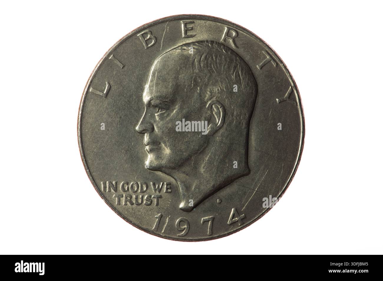 US-Dollar-Münze, 1974, Vorderseite mit Eisenhower - Denver Münzprägezeichen Stockfoto