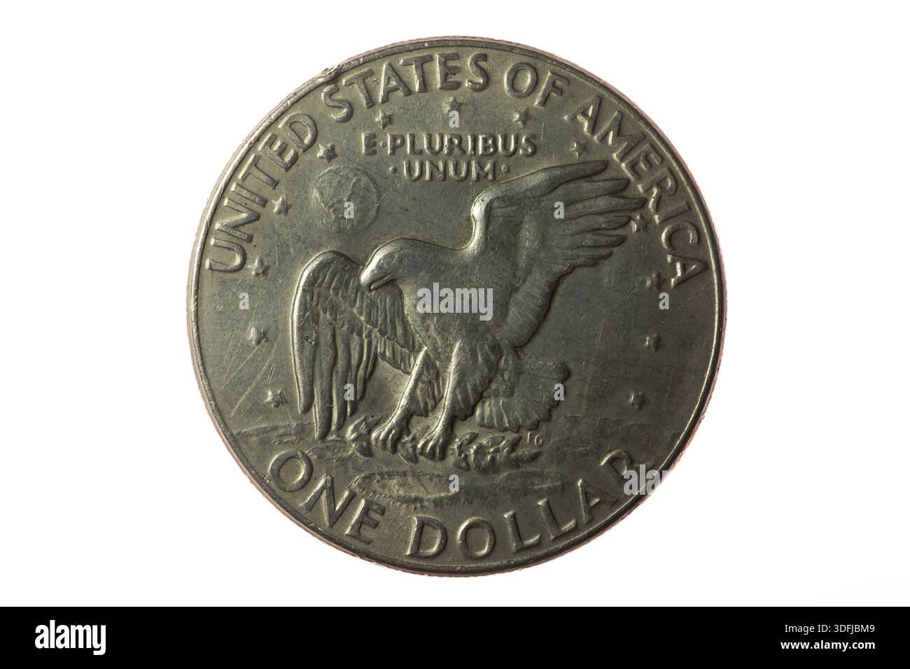 US-Dollar-Münze, 1974, Rückseite mit der Mondoberfläche zu Ehren von Apollo 11 Stockfoto