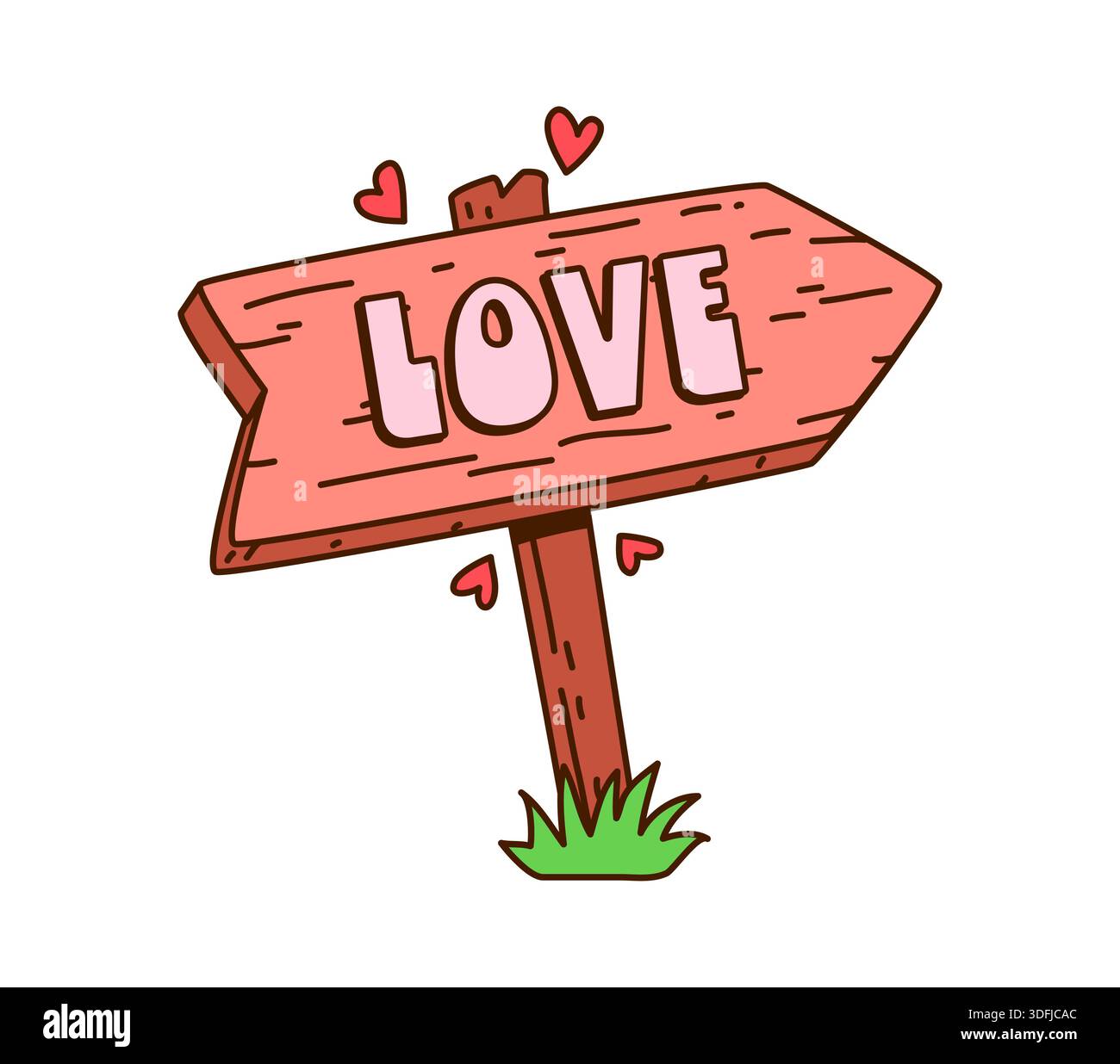 Cartoon grooviges Valentinstag-Liebeszeichen mit Herzen Stock Vektor