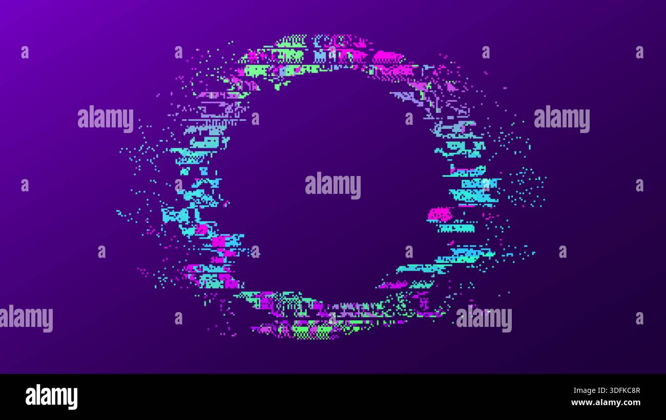 Pixel Glitch Ring Frame (Pixelabstand). Technologie-Banner Stock Vektor