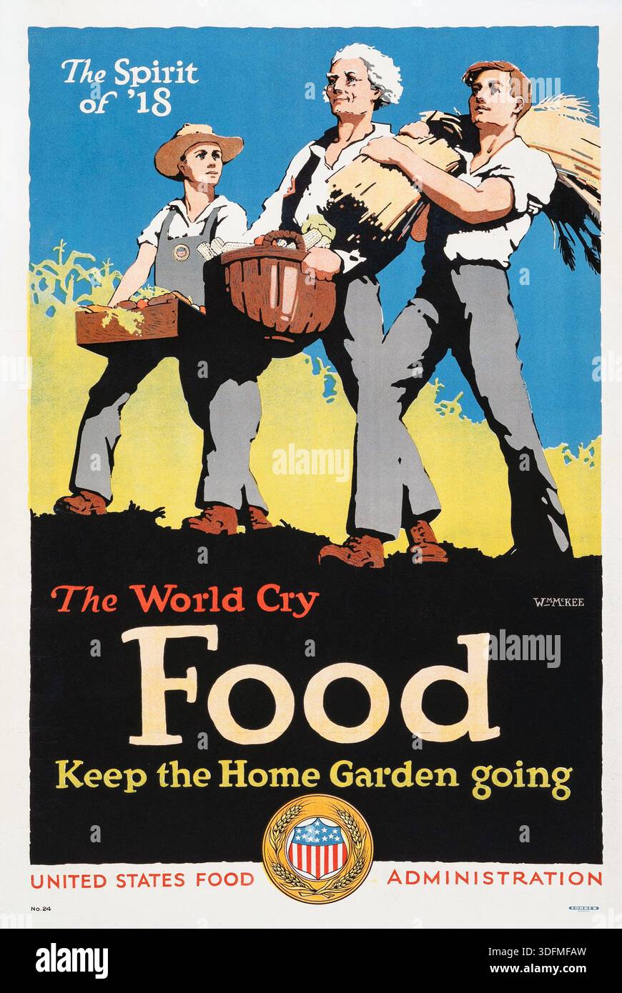 Propaganda-Poster des Ersten Weltkriegs (United States Food Administration, 1918) The World Cry - Food William McKee Artwork Stockfoto
