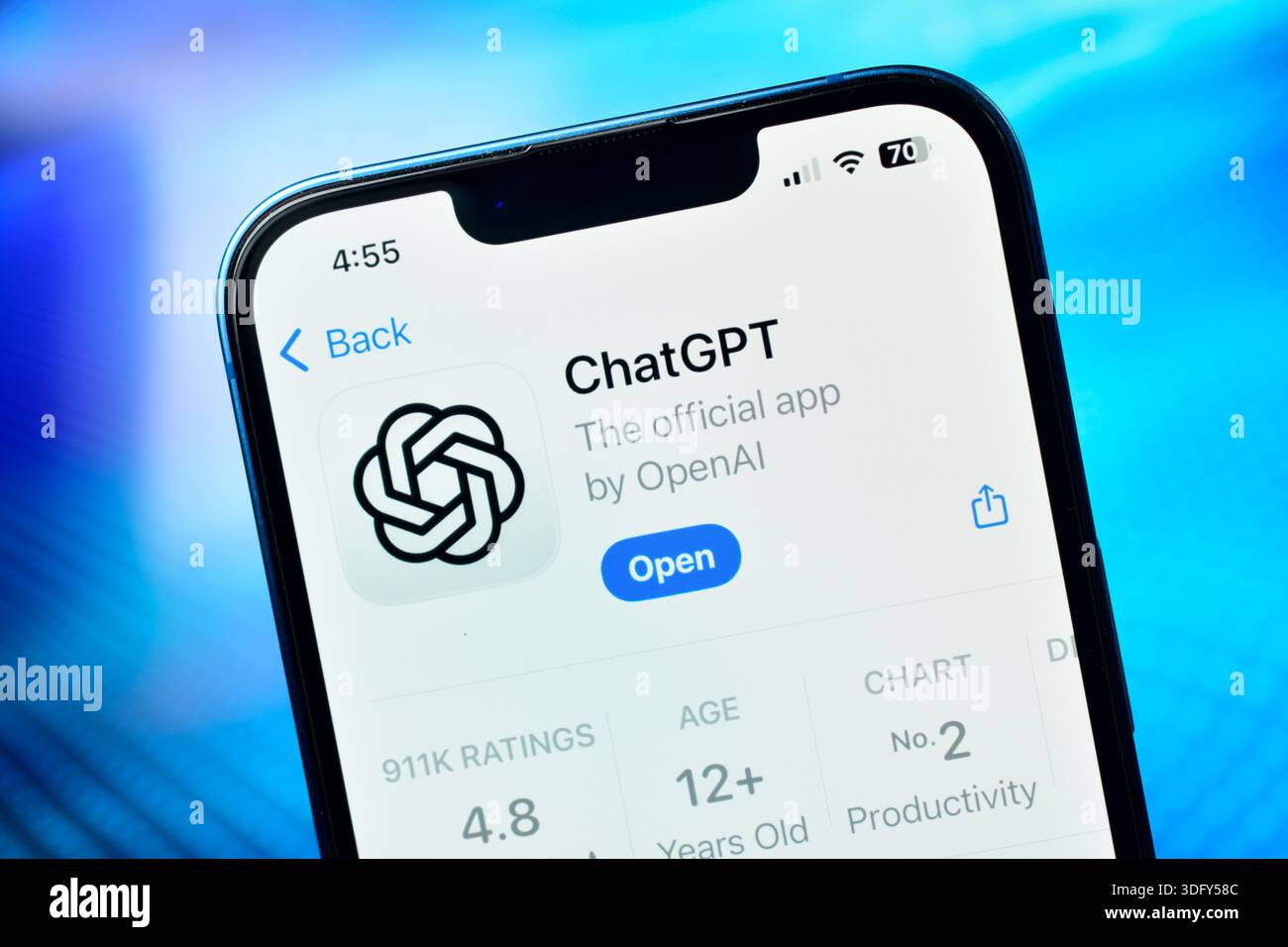 Neu Delhi, Indien 1 Jägerjahre 2026:- Chat-gpt-App auf Smartphone, mit der Produktivität bei der Arbeit gesteigert werden kann Stockfoto
