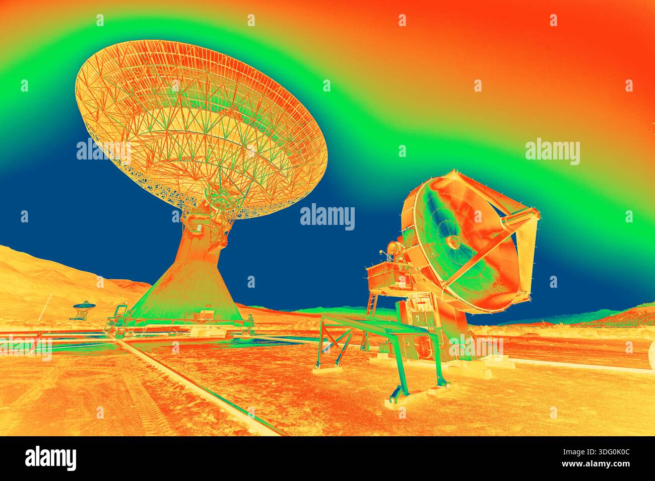 Infrarot-Gradientenkarte des Radio Telescope Array am Owens Valley Observatory Stockfoto