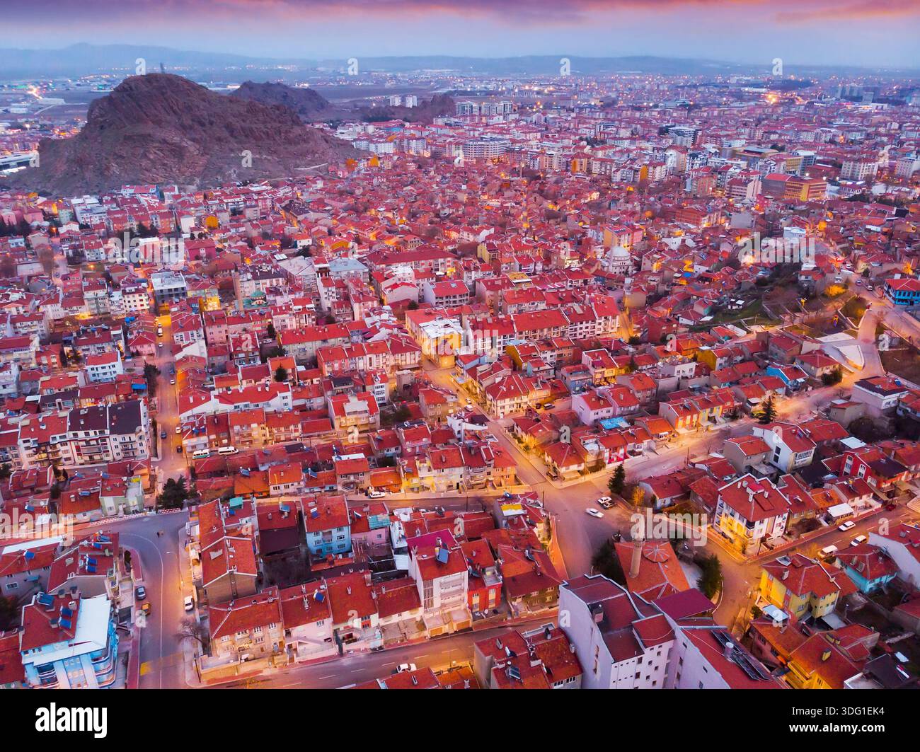 Blick auf die Stadt Afyonkarahisar mit Schloss Afyon Stockfoto