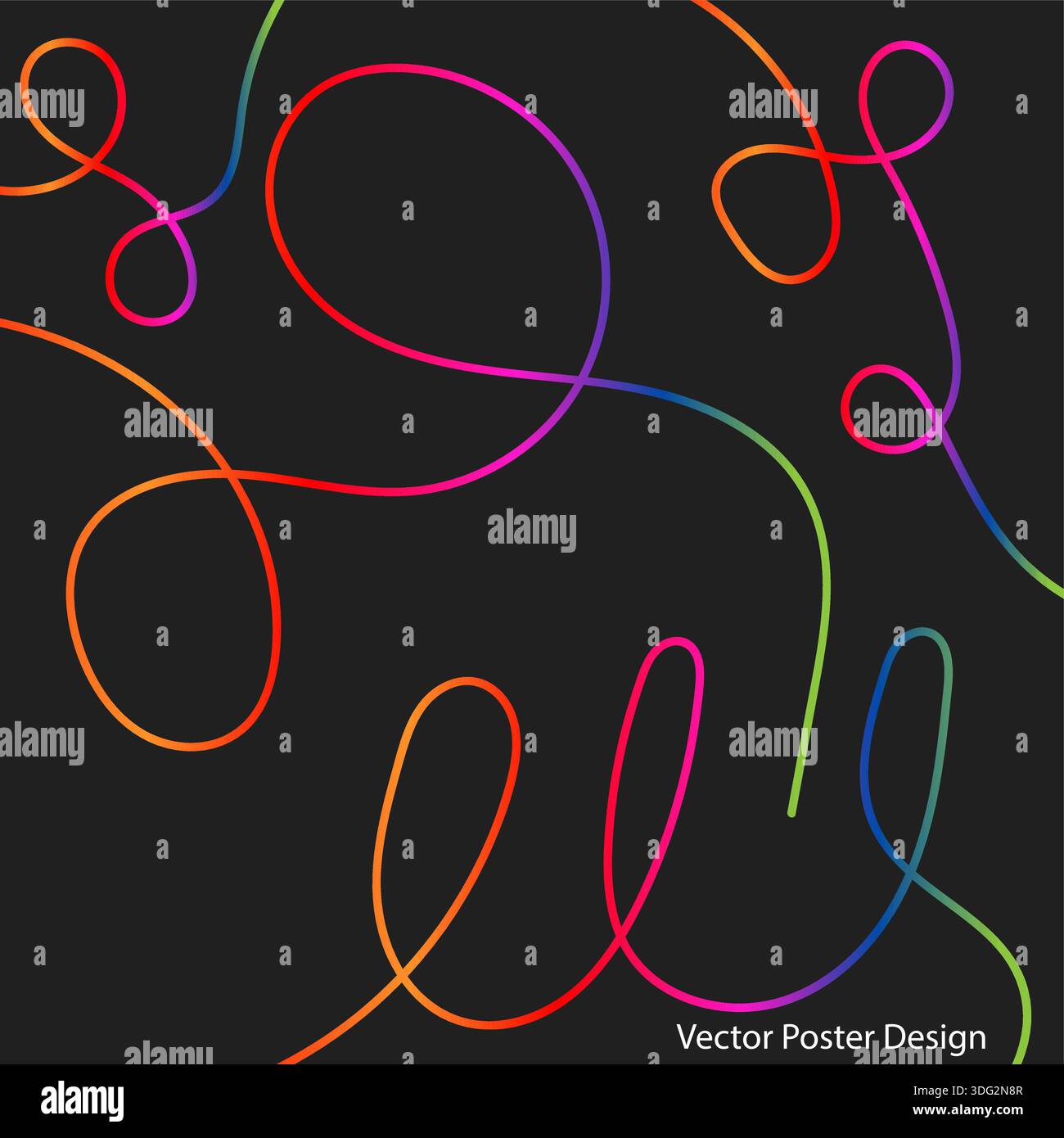 Minimaler dunkler Posterhintergrund mit dynamischem Neon fließender Liniengrafik Stock Vektor