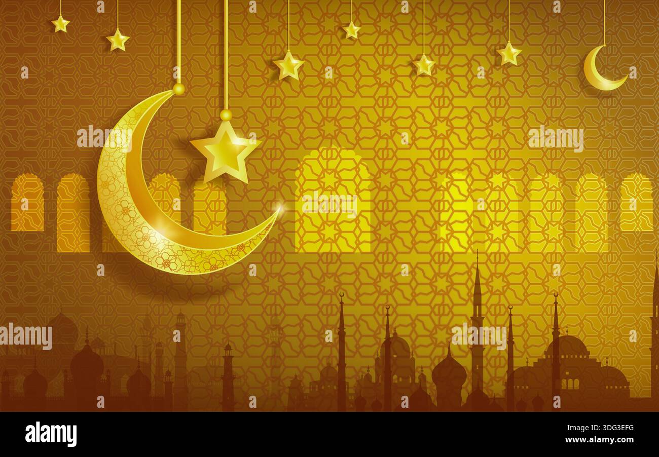 Happy muharram islamic New Year Festival mit goldenem Hintergrund. Islamischer Ornament-Vektor. Kreatives Design für den Feiertag ramadan kareem oder eid al Stock Vektor