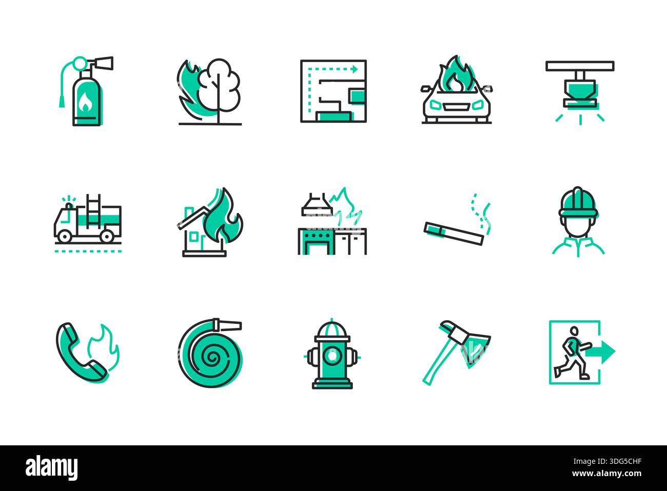 Feuerwehr – Satz von Symbolen im Liniendesign Stock Vektor