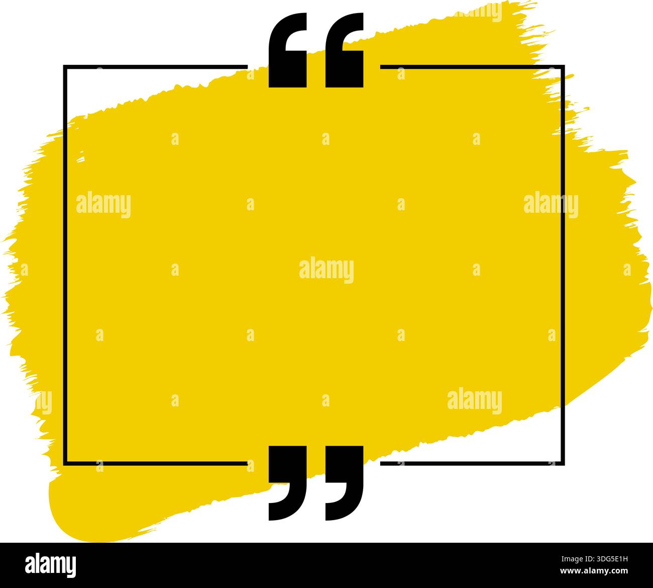 Quadratischer Sprechballon mit schwarzem Offset, farbenfrohem Pinselhintergrund und zwei Anführungszeichen. Stock Vektor