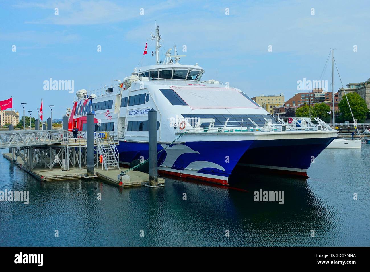 Victoria, British Columbia, Kanada – 7. September 2025: Die Passagierfähre Victoria Clipper legt im Inner Harbor an Stockfoto