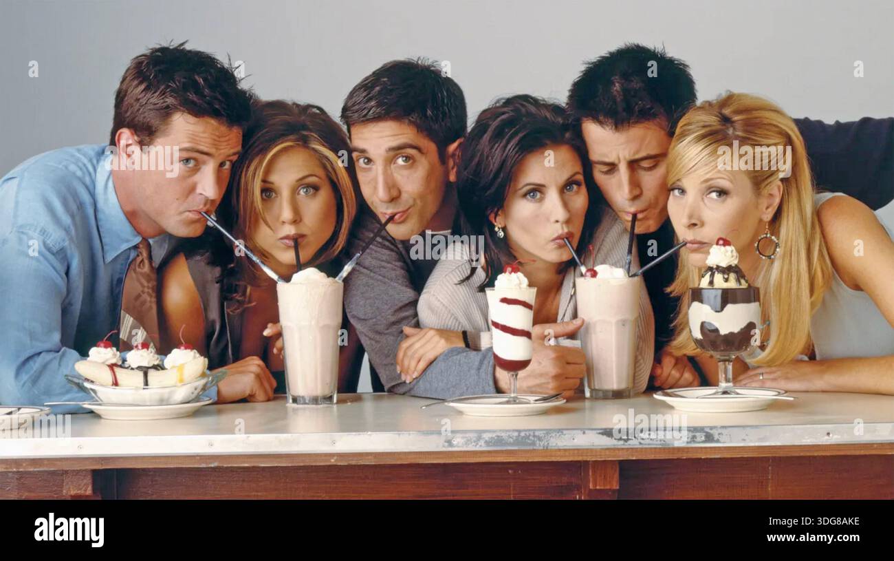 FRIENDS NBC TV-SERIE 1994-2004. Von links: Matthew Perry, Jennifer Aniston, David Schwimmer, Courtney Cox, Matt LeBlanc, Lisa Kudrow. Foto: NBC Stockfoto