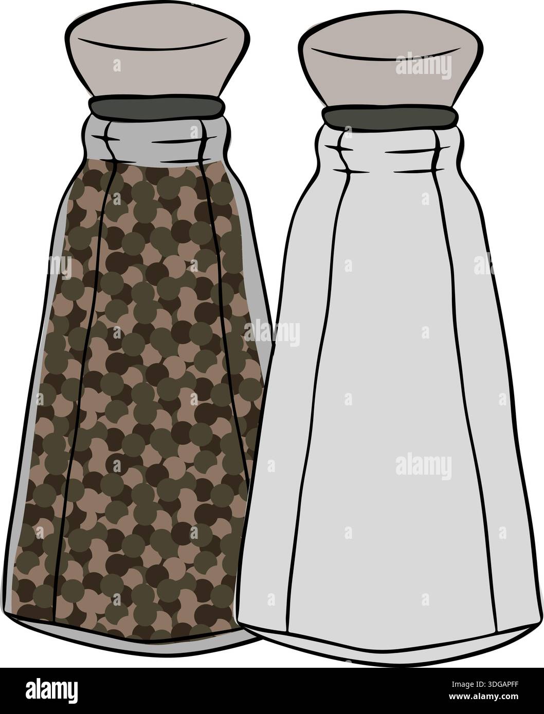 Glas für Salz oder Pfeffer. Salz- und Pfefferstreuer kritzeln handgezeichnetes Symbol. Glas für das Clipart-Symbol mit Salz- oder Pfefferlinie. Komposition handgezeichnete illus Stock Vektor