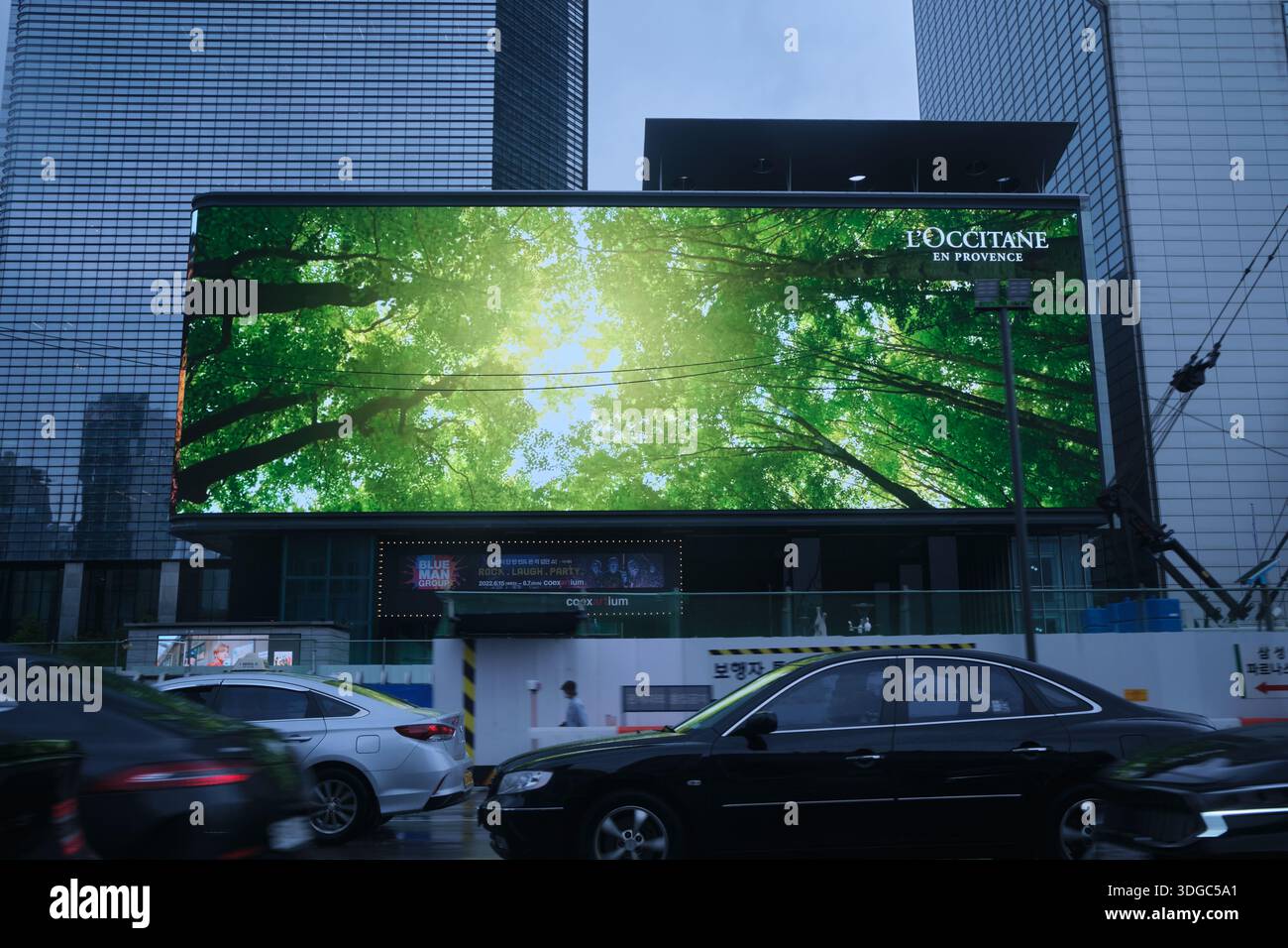 Seoul, Südkorea: L’Occitane en Provence LED-Plakatwerbung im Freien auf modernen Gebäuden in der Innenstadt von Seoul Stockfoto