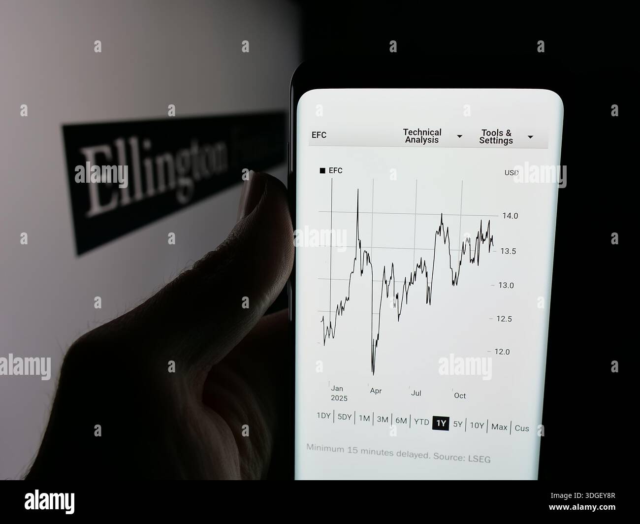 In dieser Abbildung befindet sich ein Smartphone mit der Webseite der US-Hypothekengesellschaft Ellington Financial Inc. Auf dem Bildschirm vor dem Logo. (Foto von Timon Schneider / SOPA Images/SIPA USA) *** ausschließlich für redaktionelle Nachrichtenzwecke *** Stockfoto