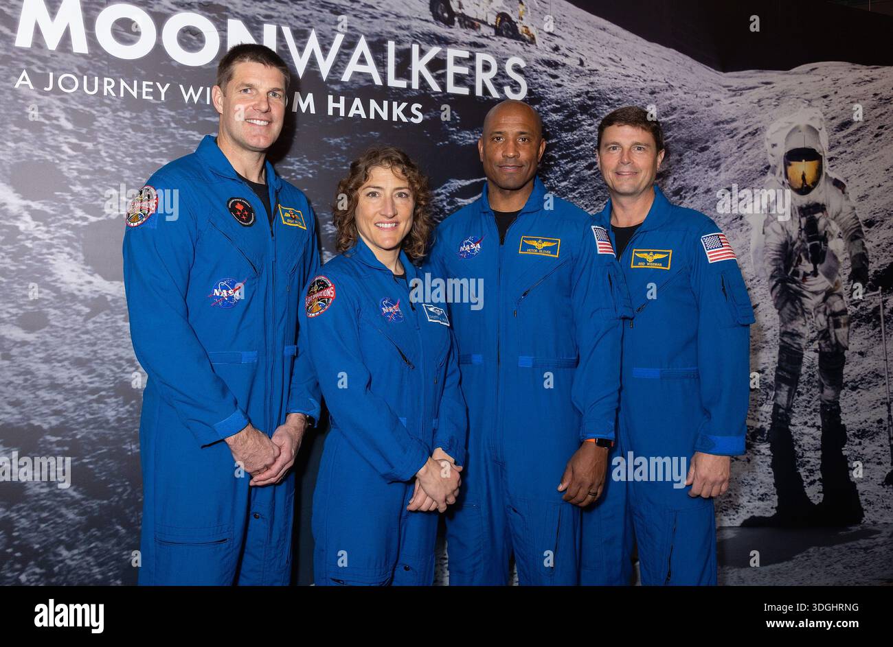 Aktenfoto vom 12/23 der NASA-Astronauten Jeremy Hansen, Christina Koch, Victor Glover und Reid Wiseman, die sich auf Artemis II um den Mond wagen werden. Ausgabedatum: Samstag, 17. Januar 2026. Stockfoto