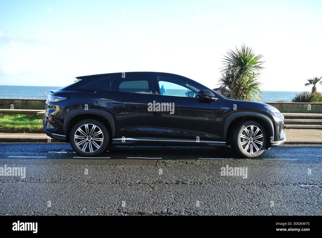Ein elektrisch betriebener SUV 2025 BYD Sealion 7, der in Teignmouth, Devon, England, Großbritannien, abgestellt wird. Stockfoto