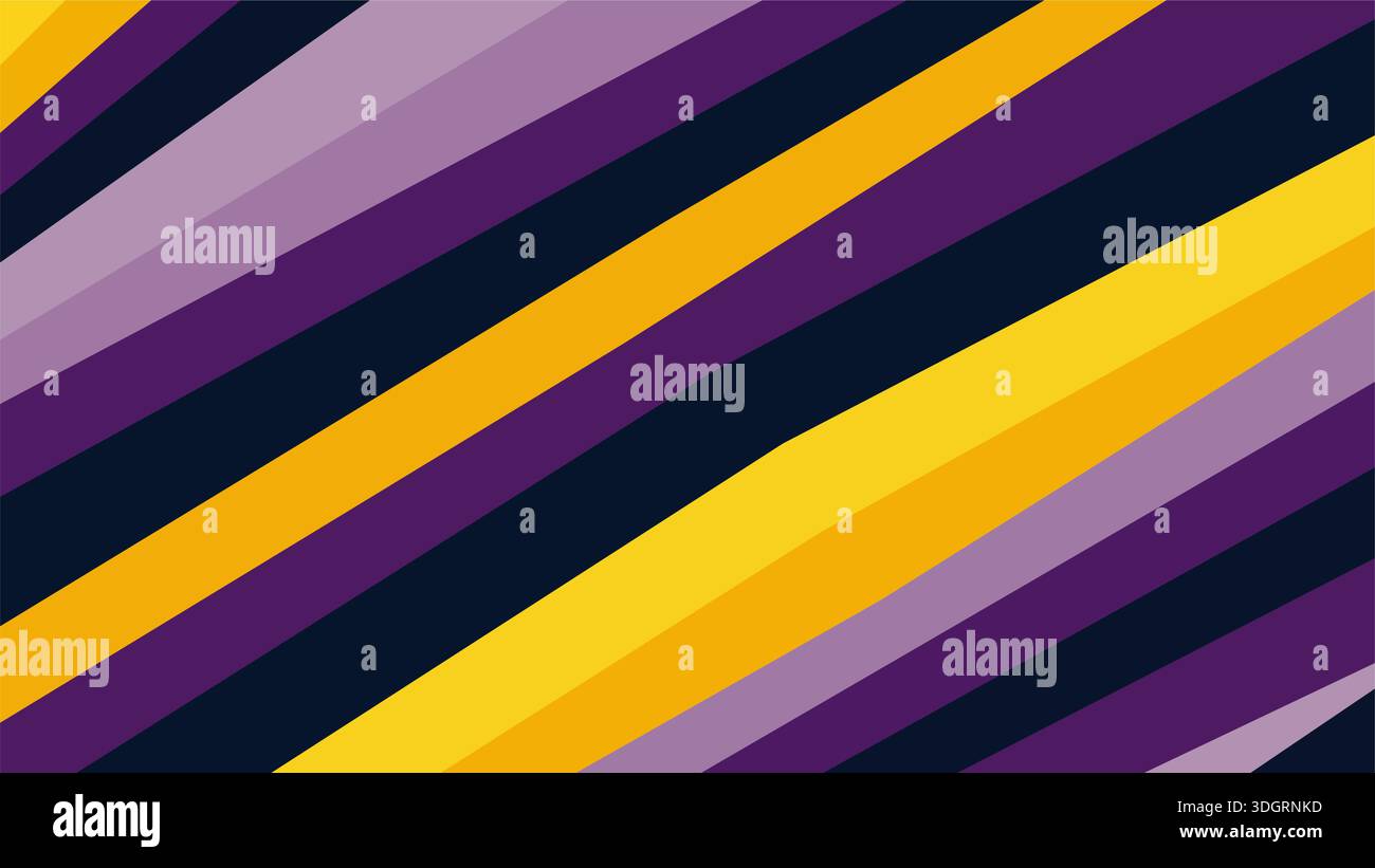 Abstrakte Diagonalbänder in violettem Gelb und marineblauem Vektor. Moderner geometrischer Hintergrund mit leuchtenden Streifen und kontrastreichem, dynamischem Stil. Stock Vektor