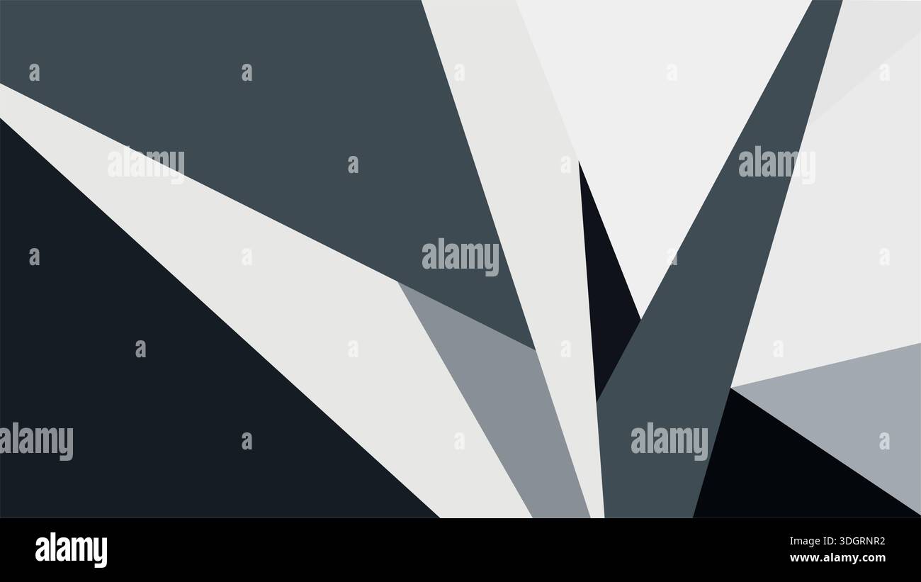 Eckige abstrakte Formen in Anthrazit-Silber und weißem Vektor. Moderner minimalistischer Hintergrund mit scharfen geometrischen Scherben und Tech Metal-Stil. Stock Vektor
