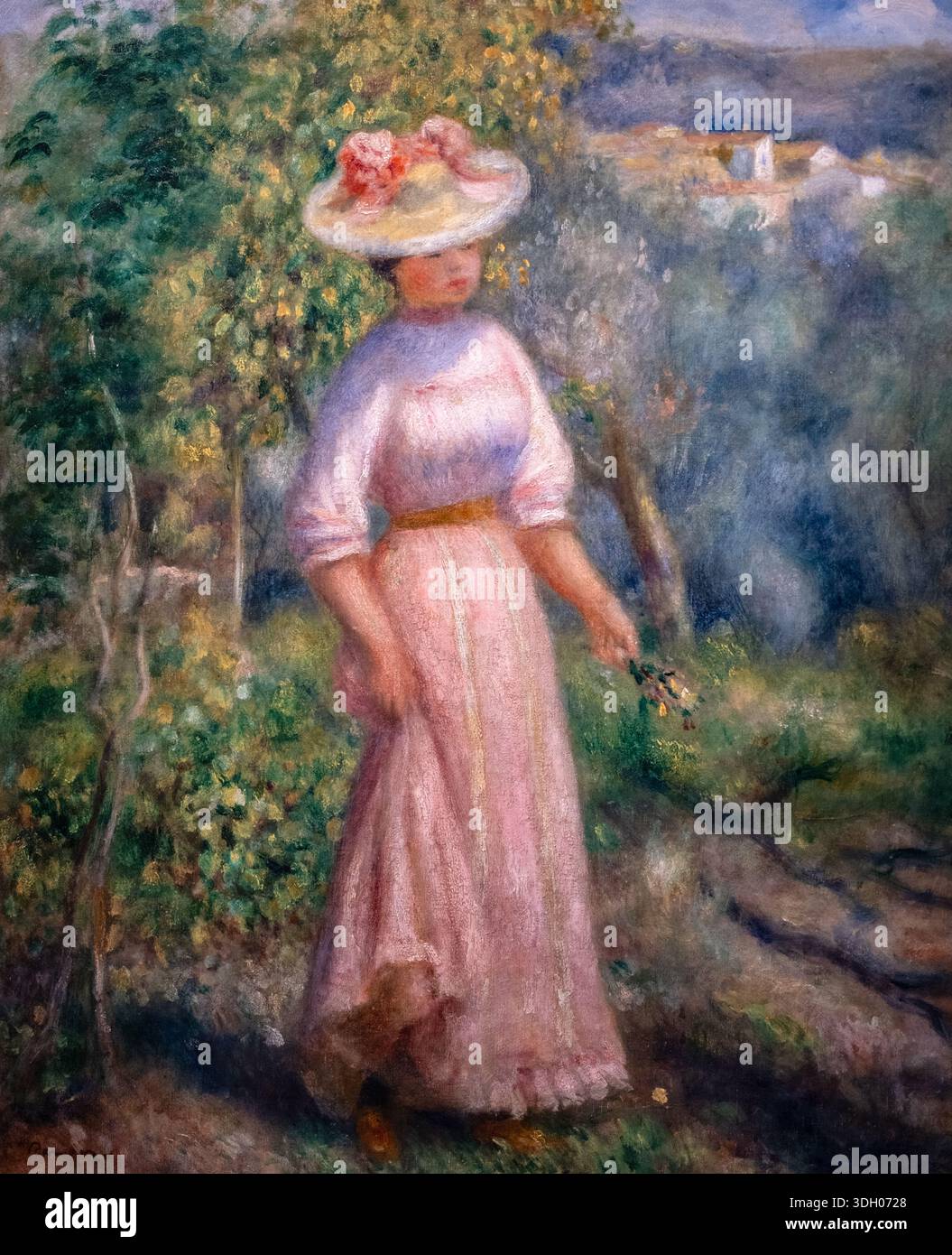 Junge Frau auf dem Land von Pierre August Renoir - Ölgemälde Kunstwerk Stockfoto