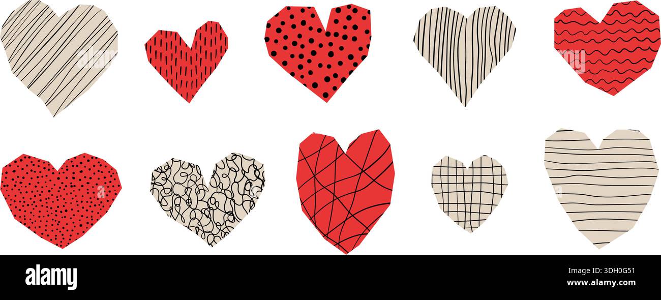 Hand gezeichnet Scribble Ausschnitt Herz Formen Collage Vektor abstrakte Design Elemente für Valentinstag, Hochzeit Scrabbook Aufkleber Stock Vektor