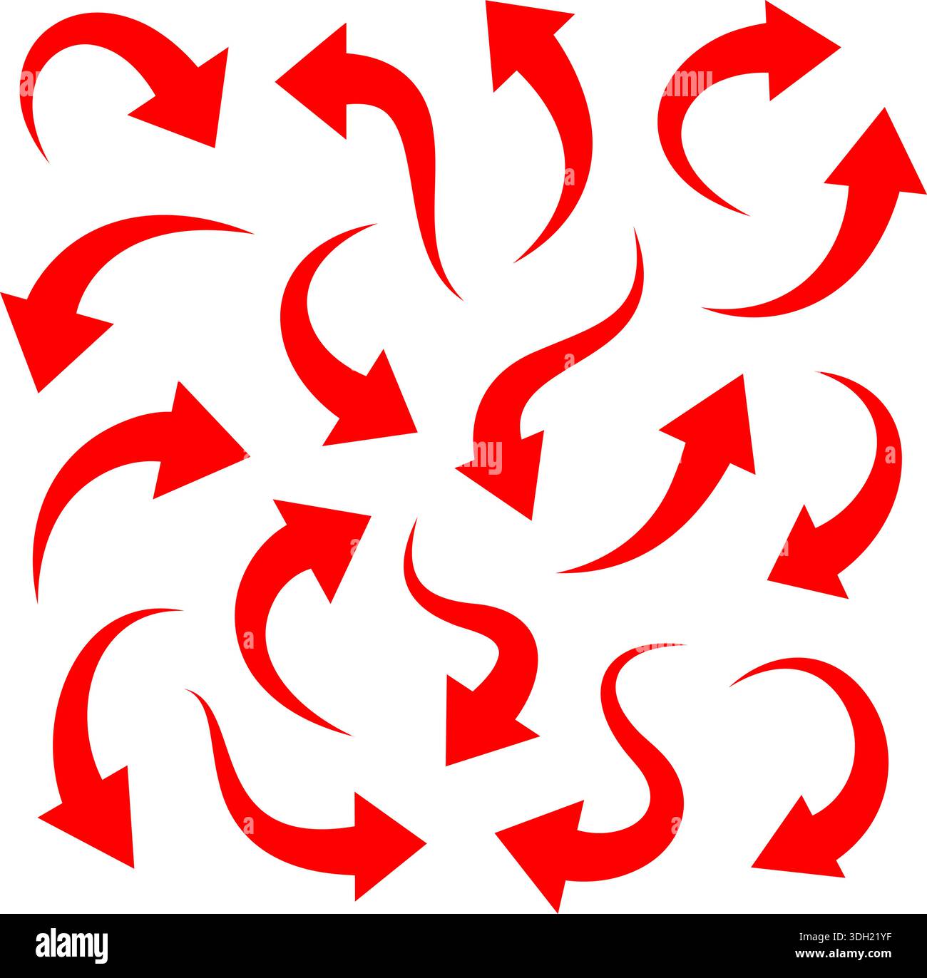 Kollektion mit roten gebogenen Pfeilen. Vektorpfeile für Richtung, Bewegung und visuelle Hervorhebung Stock Vektor