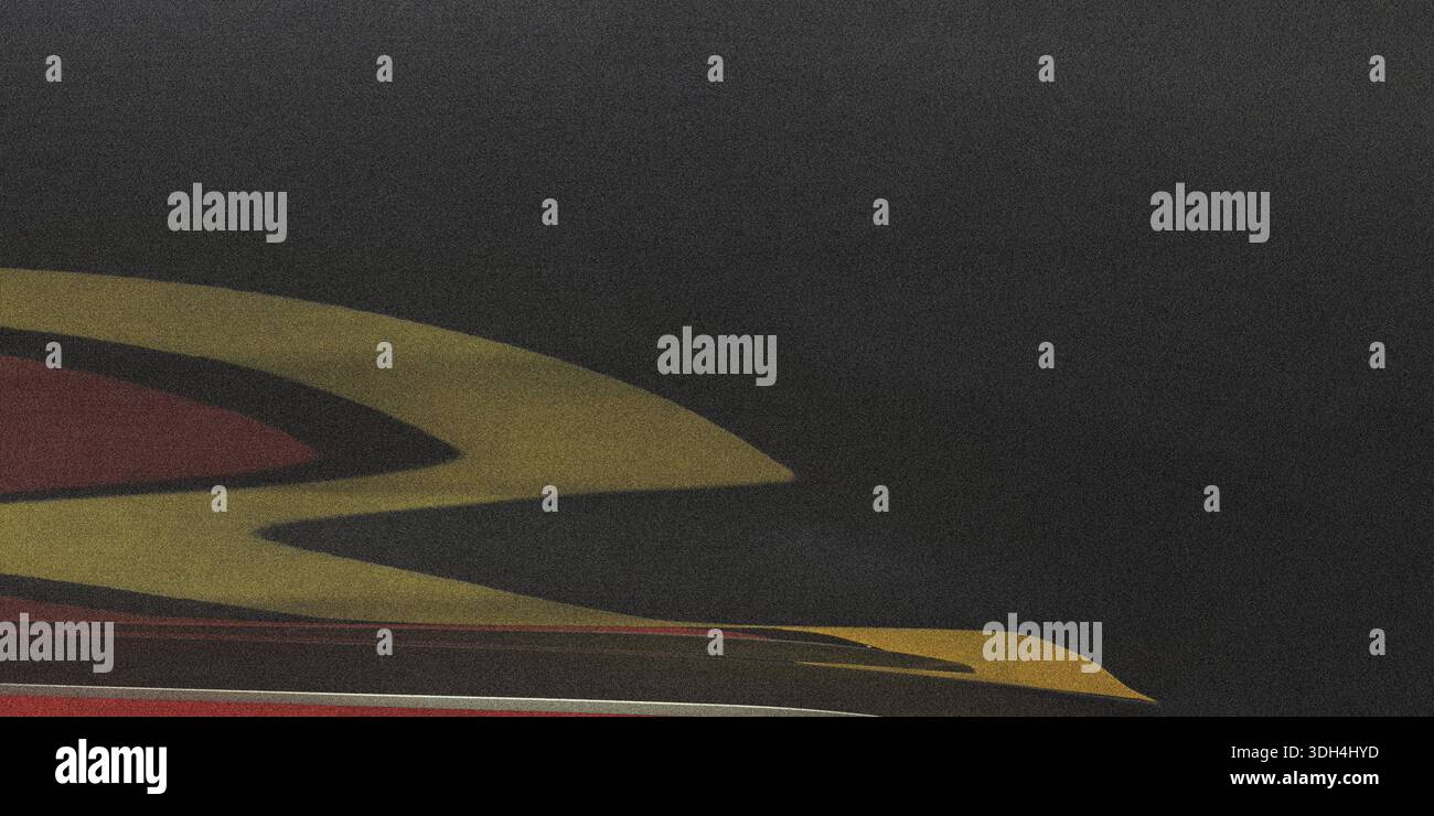 Dynamischer dunkler Aktivkohlehintergrund mit mattem mattem mattem mattem Finish und geschwungenen Gold- und kastanienbraunen Kurven. Ein kühnes abstraktes Design im Automobildesign, perfekt für Stockfoto