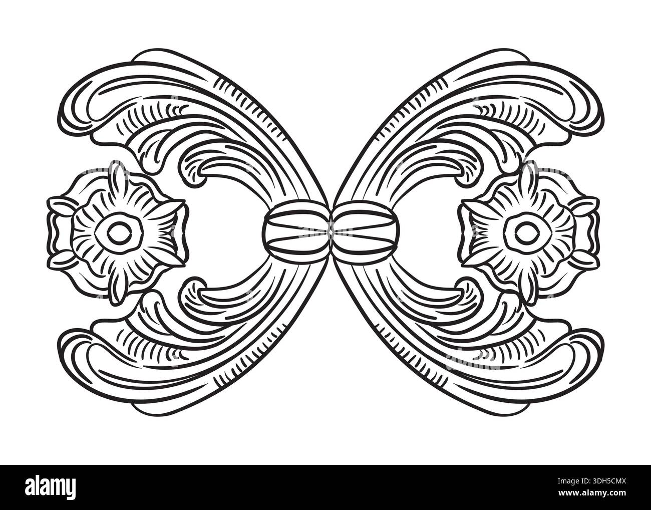 Symmetrische Handzeichnung barocke Ornamente isolierte Illustration Stock Vektor