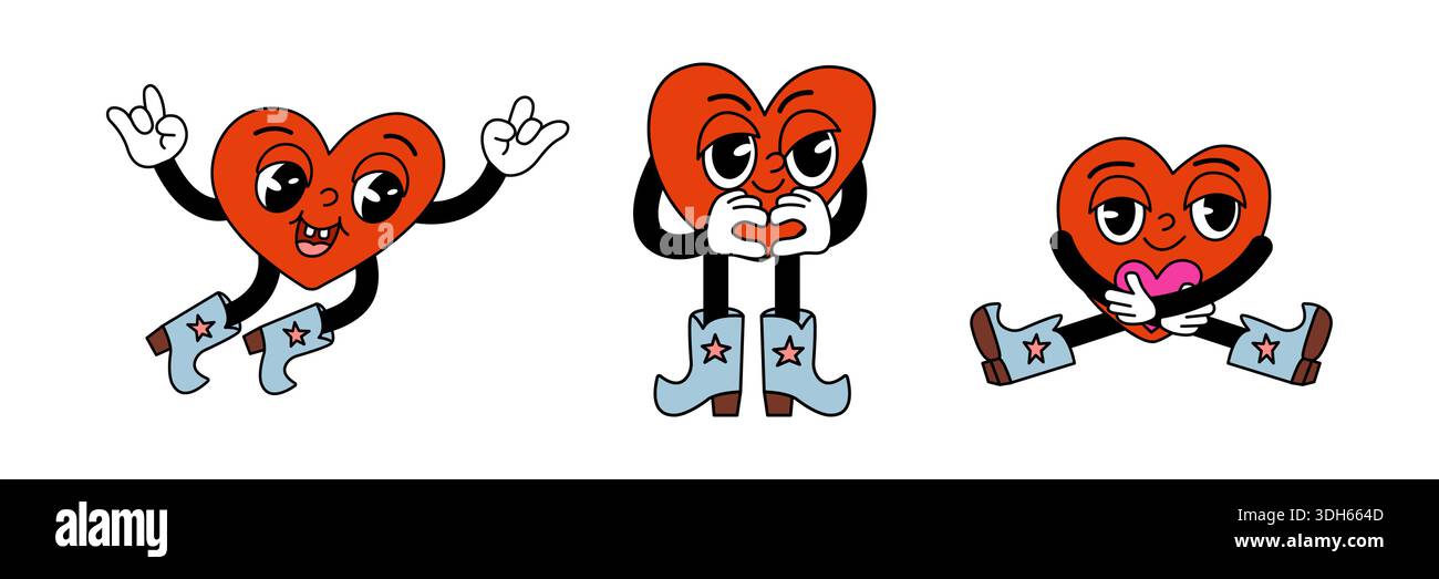 Groovige Bunte Herzfiguren Set Illustration Stock Vektor
