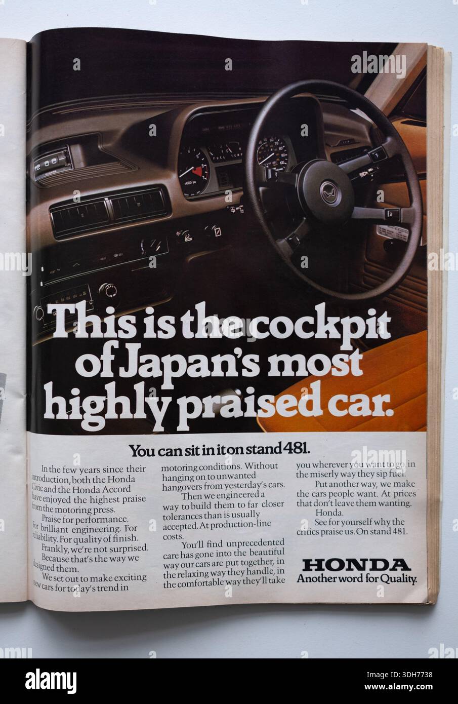 Oldtimer-Werbung für Honda-Fahrzeuge aus dem 1970er-Jahre-Motor-Magazin Stockfoto