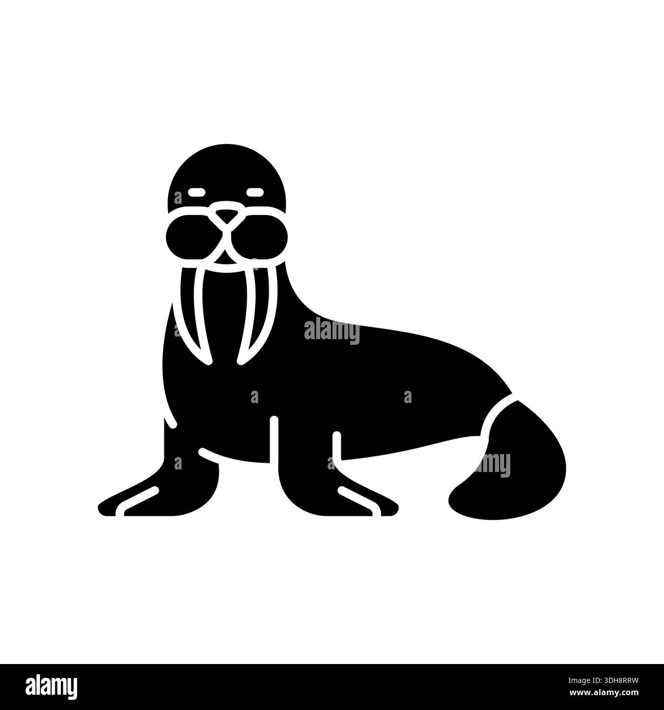 Schwarzes, flaches Walrussymbol für digitale und gedruckte Projekte. Arktische Tiere. Minimale bereinigte Symbole für Apps und Websites. Moderne einfache Symbole für UI UX und br Stock Vektor