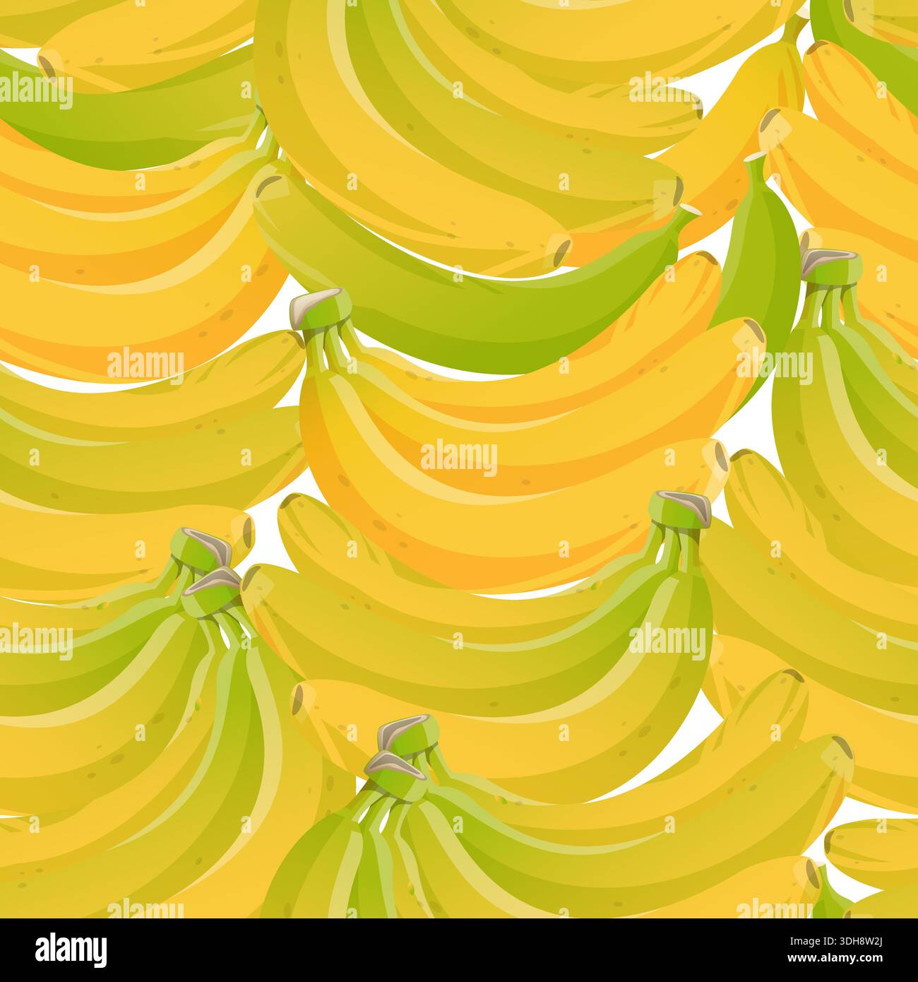 Reife und grüne Bananen im nahtlosen Muster der Haut. Gelbe Schale. Diätetisches veganes Produkt. Wiederholter Textildruck. Sommeressen. Natürlicher Snack Stock Vektor