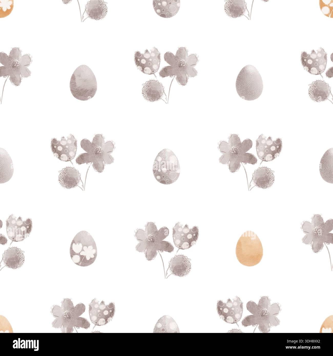 Nahtloses Muster mit Blumen und Ostereiern. Handgezeichnetes ostermuster Stockfoto