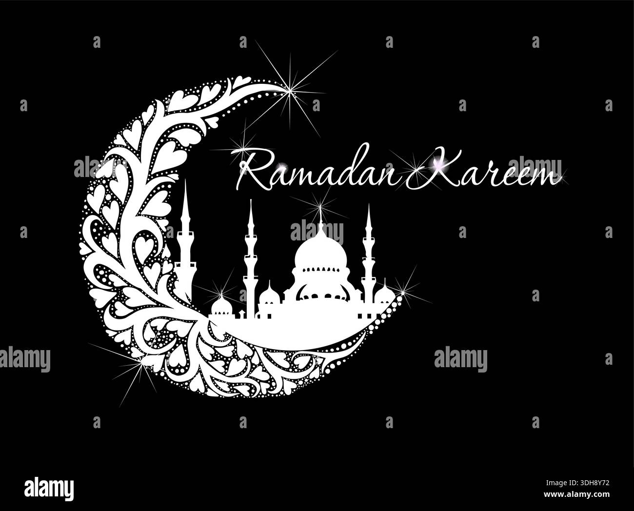 Ramadan Mond und Moschee. Handgezeichnet. Nicht AI, Vektordarstellung. Stock Vektor