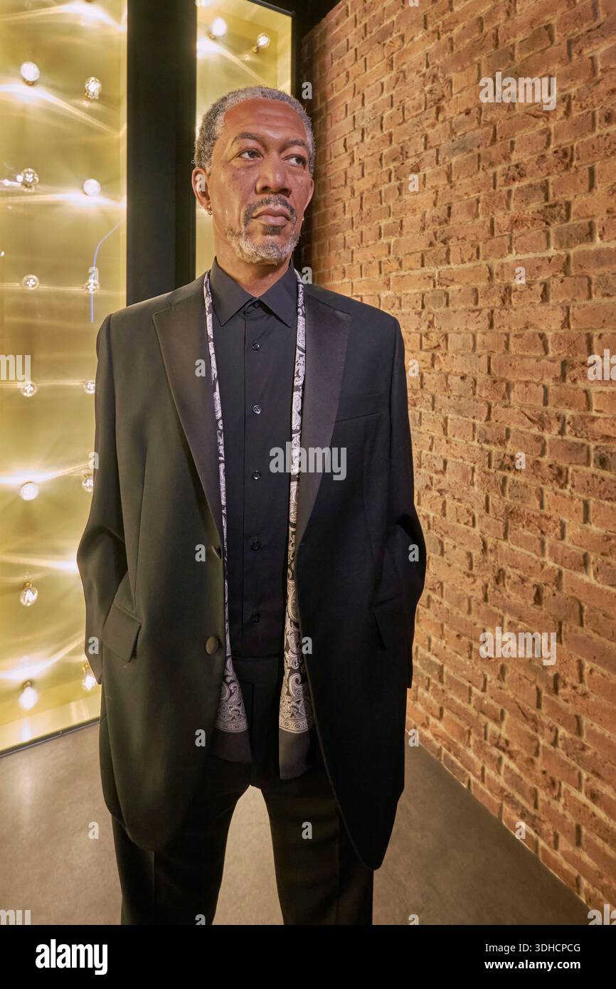 Großbritannien, London, Marylebone, Madame Tussauds Wachsfigurenkabinett, Morgan Freeman, us-amerikanischer Schauspieler Stockfoto