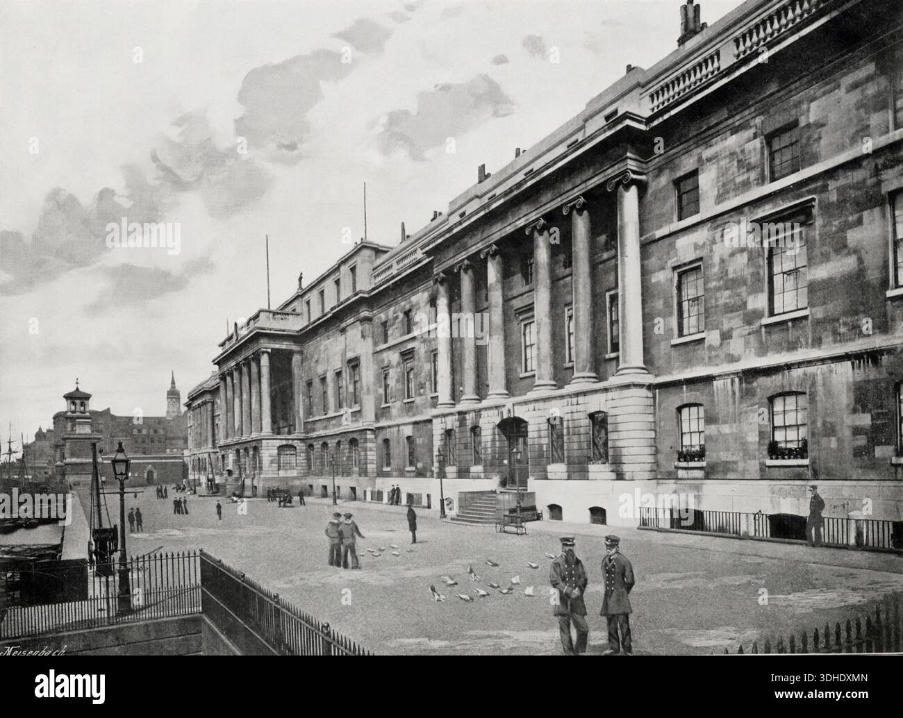 Das Zollhaus, London. Historisches Schwarzweiß-Foto des Regierungsgebäudes in Verbindung mit Handel und Steuern Stockfoto