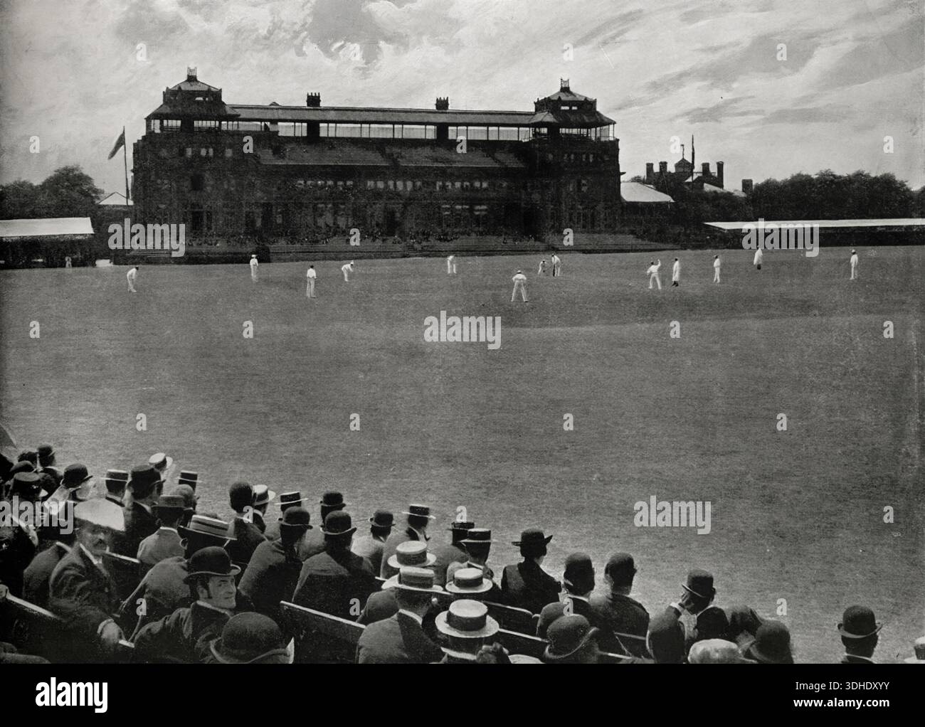 Lord’s Cricket Ground, London. Historisches Schwarzweißfoto des berühmten Cricket Grounds während der viktorianischen Ära Stockfoto
