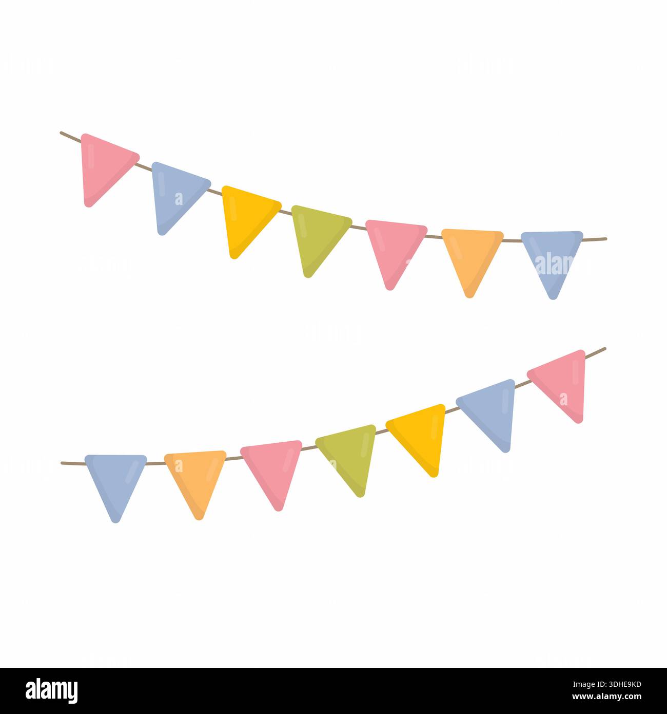 Bunte dreieckige Girlande Flaggen in einem flachen Pastellvektor-Stil. Dekorative Elemente für Geburtstage, Kinderveranstaltungen, Festivals, Einladungen, Poster Stock Vektor