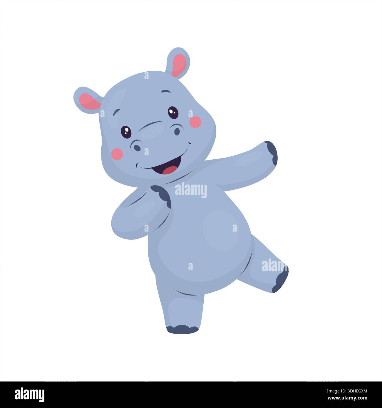 Ein niedlicher Flusspferd ist ein beliebter Charakter in Kinderbüchern. Diese flache Vektor-Illustration zeigt weiche Formen und Pastellfarben. Stock Vektor